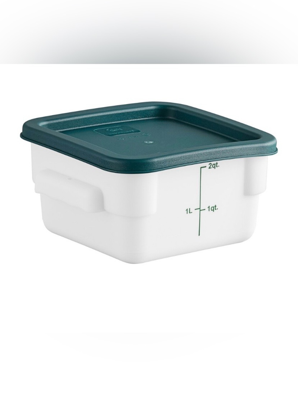 Choice 2 Qt. White Square Polypropylene Food Storage Container and Green Lid